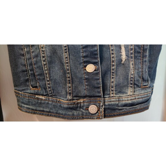 Aeropostale Distressed Denim Blue Jean Jacket Button Close Women sz Small Petite - Picture 4 of 8